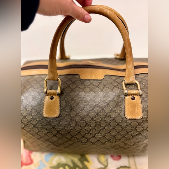 Vintage CELINE Macadam Top Handle 24 H Travel Bag Boston - Brown Printed Canvas - Picture 6 of 16